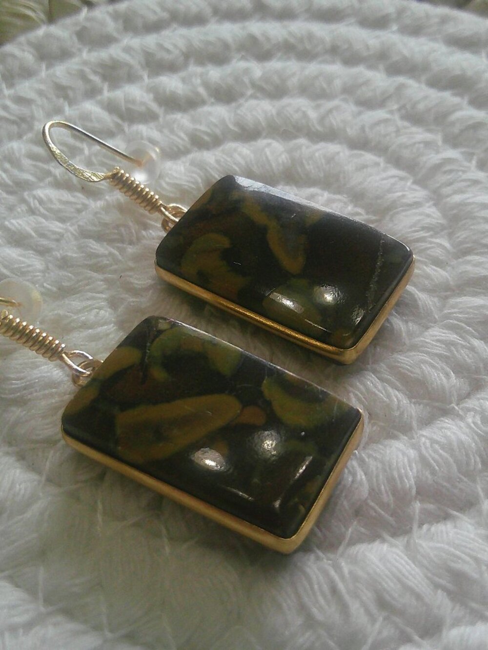 Gorgeous FRUIT JASPER Handmade GOLD Dangle Earrings #282F